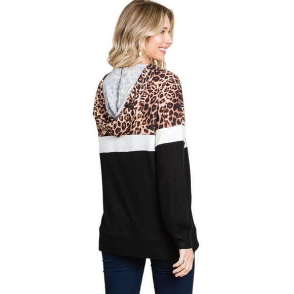 Culture Code's Black Color Block Long Sleeve Hoodie Pullover Top CHH1350L - Picture 2 of 10